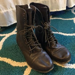 Brown leather combat boots